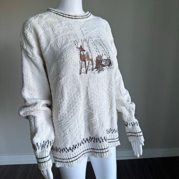 Vintage 90’s Cabin Core Crewneck Embroidered Critters Cotton Sweater - Picture 1 of 8